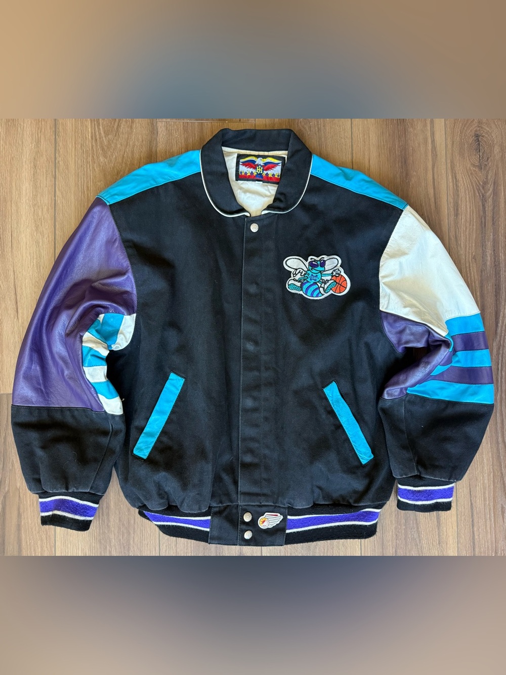 Vintage Jeff Hamilton Jacket Charlotte Hornets Size Large Leather Embroidered